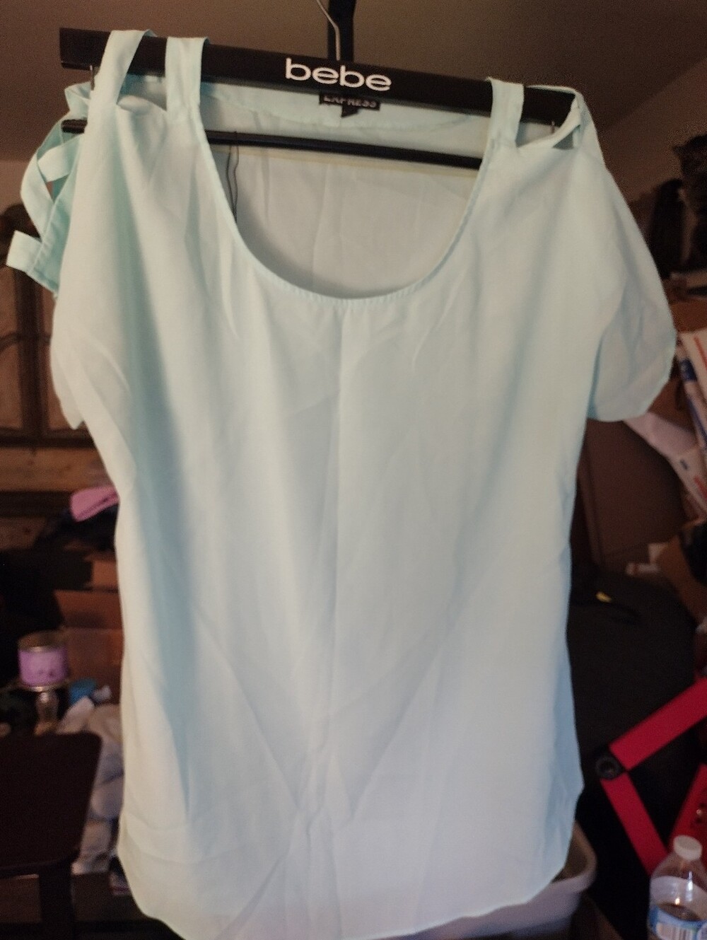 EXPRESS Seafoam Green Cold-Shoulder Blouse Large